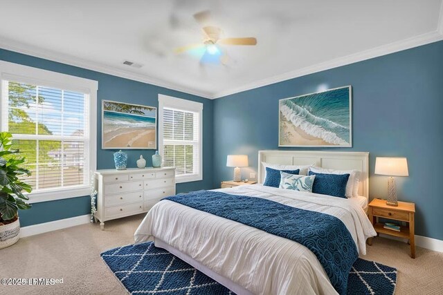 bedroom with baseboards, carpet flooring, and visible vents
