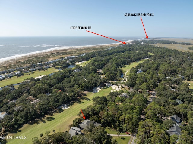 aerial view with a water view and a view of the beach