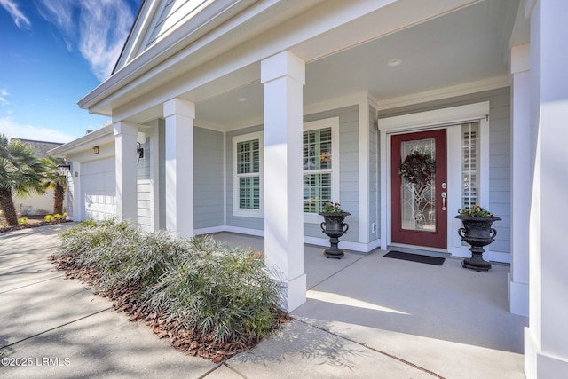 entrance to property featuring a garage