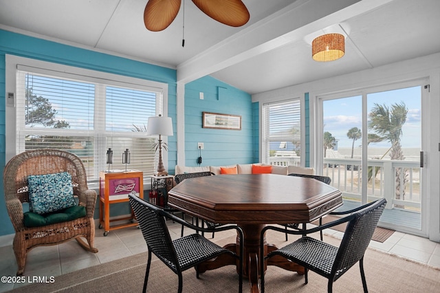 dining room featuring light tile patterned floors and ceiling fan