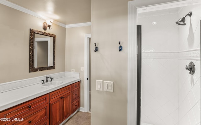 83 Sunset Blvd, Beaufort, SC 29907 - full bath featuring tiled shower, tile patterned flooring, crown molding, and vanity