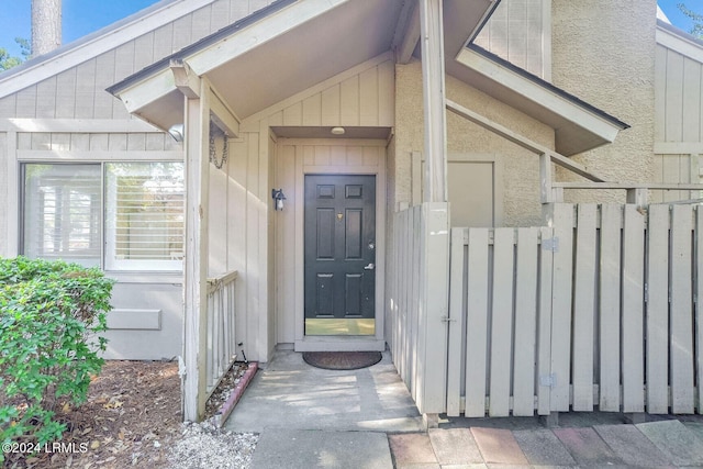 doorway to property with radiator heating unit