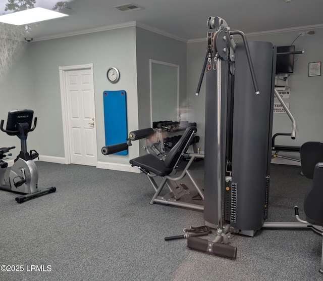 exercise room with crown molding