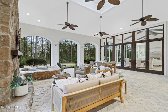 interior space featuring ceiling fan