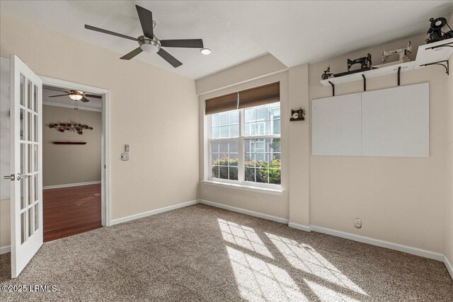 52 Summerplace Dr, Bluffton, SC 29909 - unfurnished room with carpet floors, baseboards, ceiling fan, and french doors