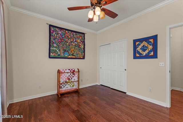 52 Summerplace Dr, Bluffton, SC 29909 - unfurnished bedroom with wood finished floors, crown molding, baseboards, and a ceiling fan