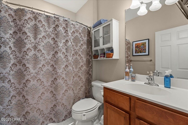 52 Summerplace Dr, Bluffton, SC 29909 - bathroom with toilet, vanity, a shower with shower curtain, and a chandelier