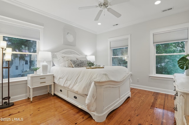 89 Bostick Cir, Beaufort, SC 29902 - bedroom featuring ornamental molding, baseboards, light wood-style floors, recessed lighting, and ceiling fan