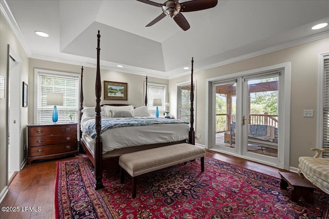 15 Walling Grove Rd, Beaufort, SC 29907 - bedroom featuring access to outside, multiple windows, hardwood / wood-style flooring, ornamental molding, and recessed lighting