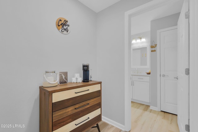 interior space featuring hardwood / wood-style flooring and vanity