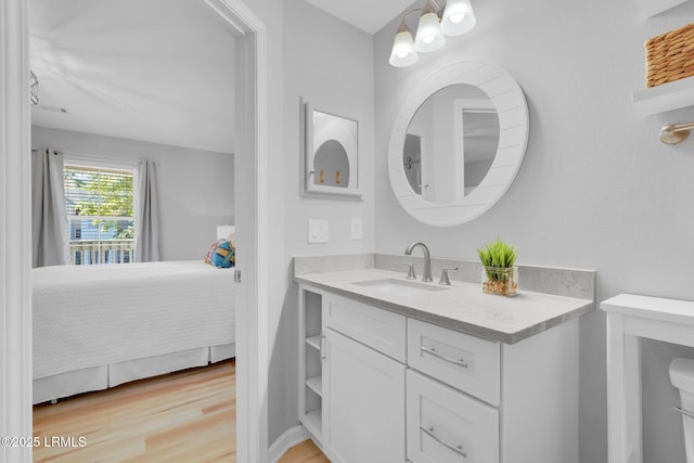 bathroom featuring vanity and wood-type flooring