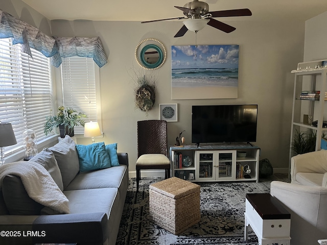 living room with ceiling fan