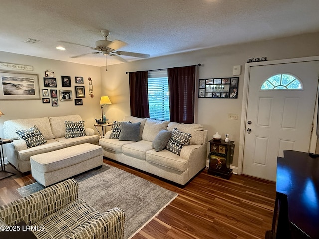 26 Mallard St, Ridgeland, SC 29936 - living room featuring plenty of natural light, ceiling fan, a textured ceiling, dark wood-style floors, and recessed lighting