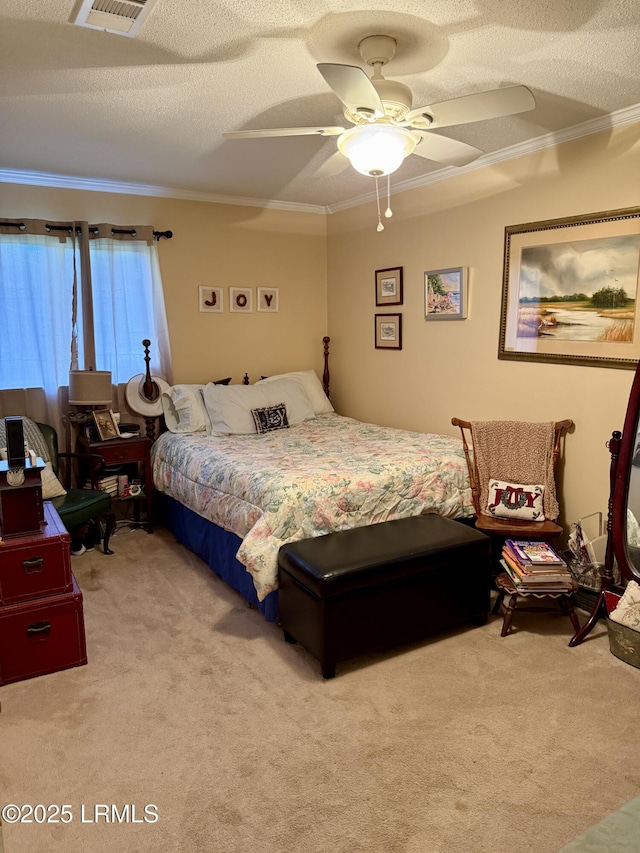 26 Mallard St, Ridgeland, SC 29936 - bedroom featuring ornamental molding, carpet floors, a textured ceiling, and ceiling fan