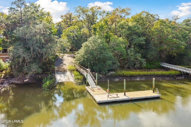 view of dock with a water view