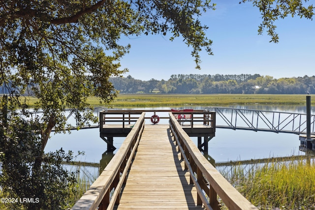 dock area featuring a water view