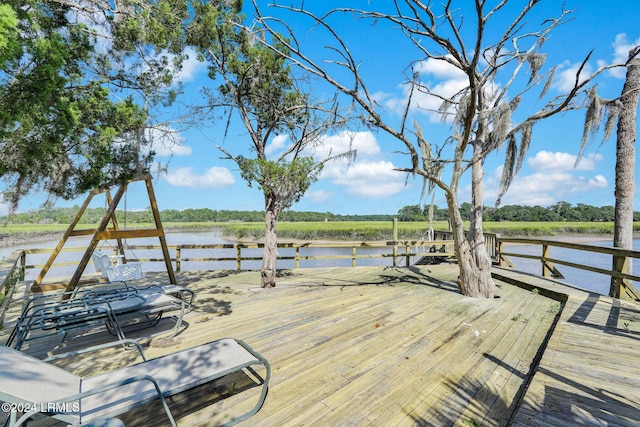 view of dock with a water view