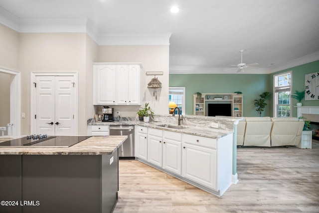 kitchen with white cabinetry, sink, black electric cooktop, and dishwasher