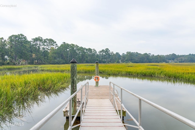 view of dock with a water view