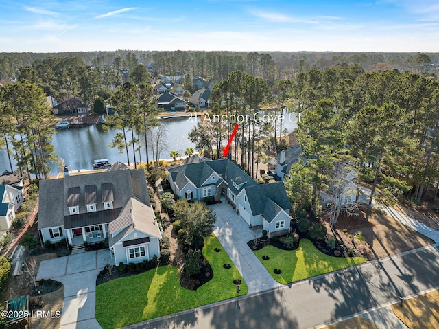 bird's eye view featuring a water view