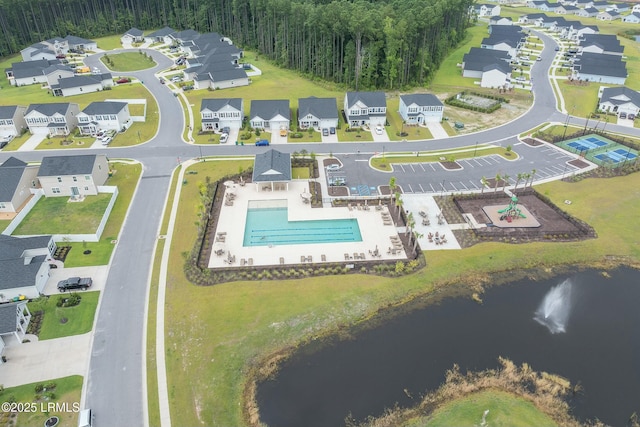 aerial view with a water view