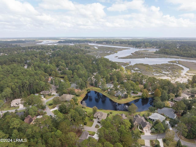 bird's eye view featuring a water view