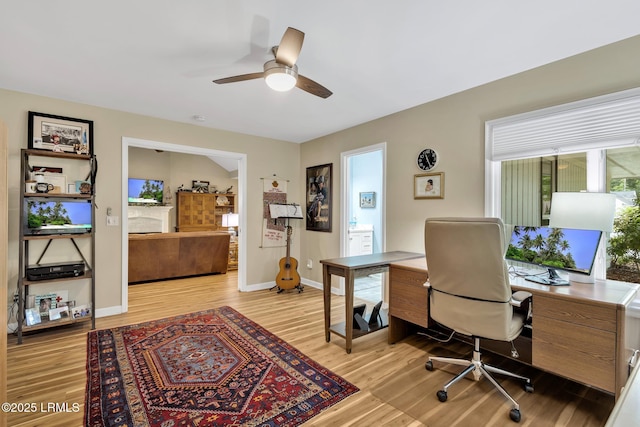 9 Spartina Cres, Bluffton, SC 29910 - home office with ceiling fan, light wood-type flooring, and baseboards