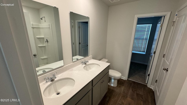 24 Twickenham Loop, Yemassee, SC 29945 - bathroom with wood finished floors, double vanity, and a shower