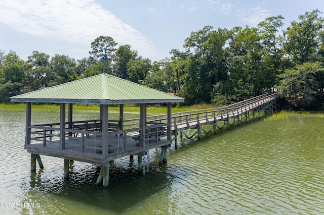 view of dock with a water view