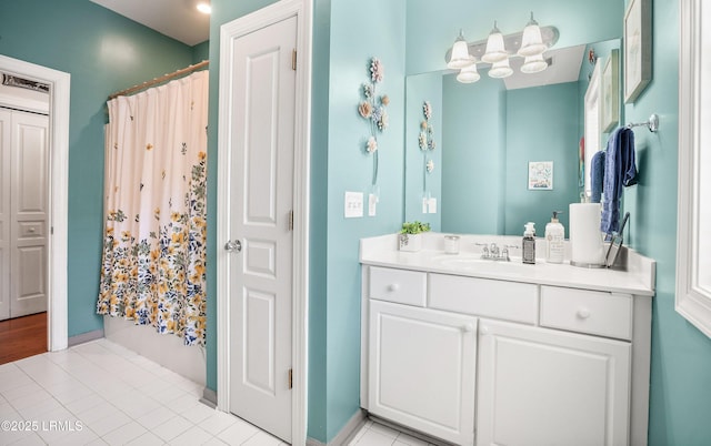 bathroom featuring vanity and tile patterned flooring