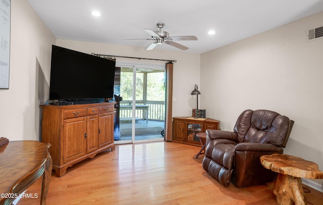 3 Ocean Marsh Ln, Harbor Island, SC 29920 - living area featuring light wood finished floors, a ceiling fan, and recessed lighting