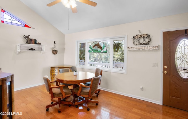 3 Ocean Marsh Ln, Harbor Island, SC 29920 - dining space featuring lofted ceiling, wood finished floors, and ceiling fan