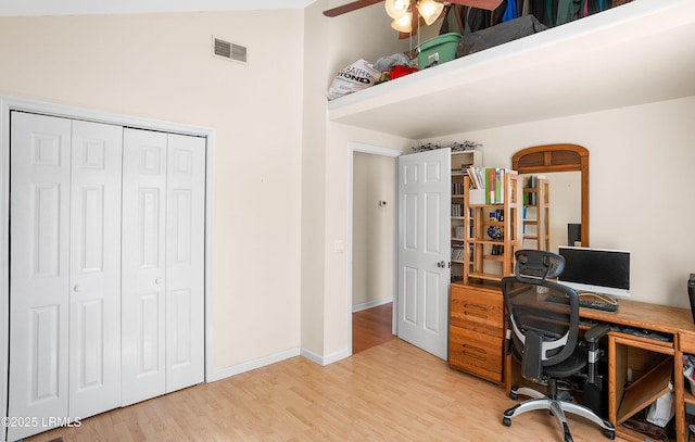 3 Ocean Marsh Ln, Harbor Island, SC 29920 - office with a ceiling fan and light wood-style flooring