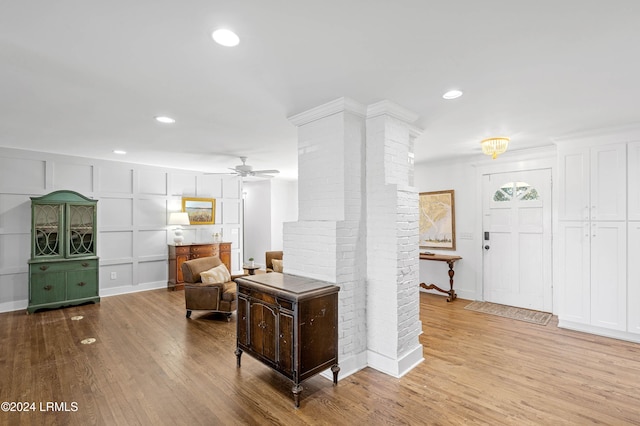 interior space featuring ceiling fan and light hardwood / wood-style floors