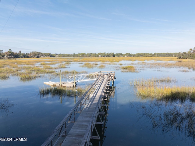 view of dock with a water view