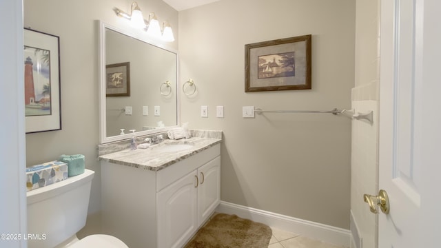 bathroom with tile patterned floors, toilet, and vanity