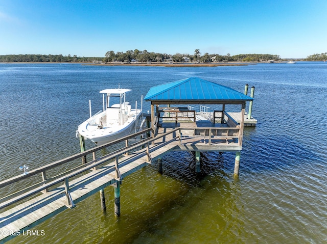 view of dock with a water view