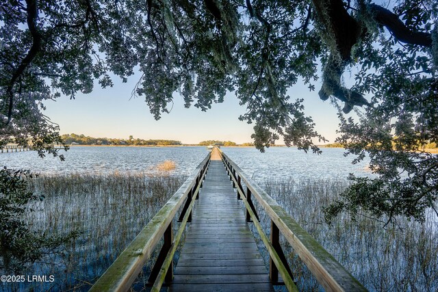 view of dock with a water view