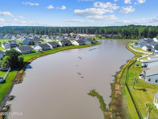 aerial view with a water view and a residential view