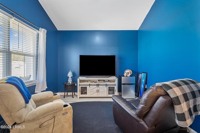 living room with lofted ceiling