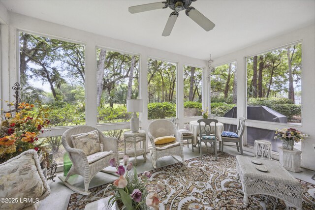 2 Lenox Ln, Hilton Head Island, SC 29926 - sunroom / solarium featuring a ceiling fan and outdoor lounge area