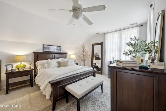2 Lenox Ln, Hilton Head Island, SC 29926 - bedroom with light carpet, lofted ceiling, and ceiling fan