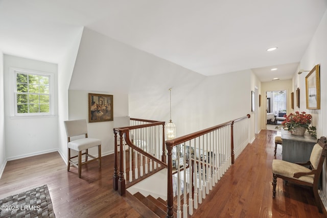 2 Lenox Ln, Hilton Head Island, SC 29926 - corridor with wood finished floors, an upstairs landing, baseboards, and recessed lighting