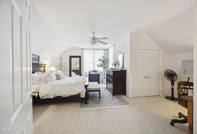 2 Lenox Ln, Hilton Head Island, SC 29926 - carpeted bedroom with lofted ceiling and ceiling fan