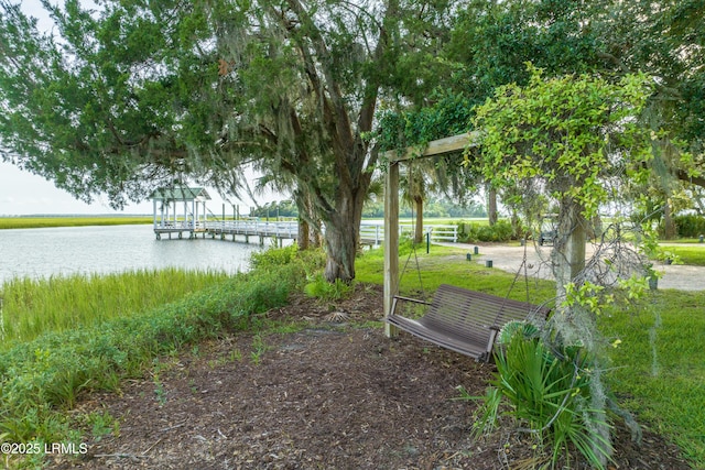 view of dock featuring a water view