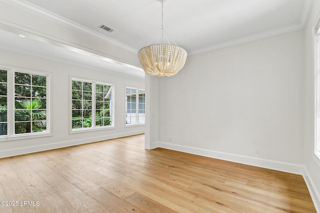 4 Wedgewood Cir, Bluffton, SC 29910 - spare room featuring a chandelier, baseboards, light wood-style floors, and crown molding