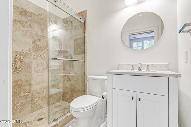 4 Wedgewood Cir, Bluffton, SC 29910 - bathroom featuring vanity, toilet, a stall shower, and marble finish flooring