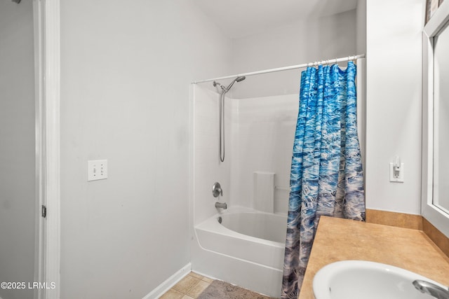 91 Heartstone Cir, Bluffton, SC 29910 - bathroom with shower / tub combo with curtain, vanity, and tile patterned flooring