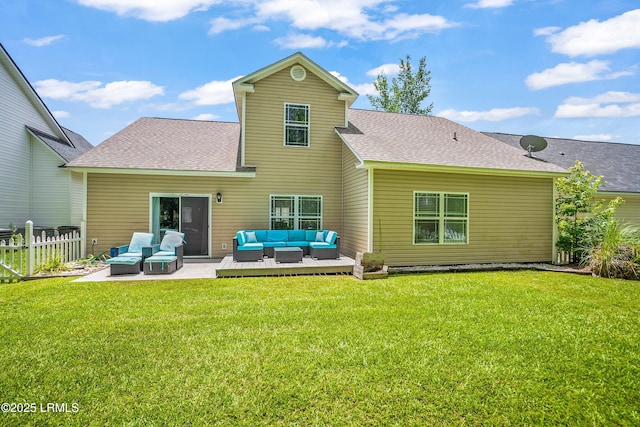 91 Heartstone Cir, Bluffton, SC 29910 - back of property with an outdoor hangout area, a patio area, and a shingled roof