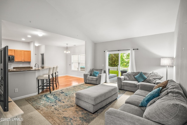 91 Heartstone Cir, Bluffton, SC 29910 - living area with a chandelier and high vaulted ceiling